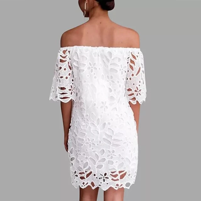 Women‘s Party Dress Wedding Guest Dress Shift Dress White Dress Mini Dress White Half Sleeve Pure Color Lace Fall Spring Autumn Off Shoulder Elegant 2023 S M L XL XXL 7 Women‘s Party Dress Wedding Guest Dress Shift Dress White Dress Mini Dress White Half Sleeve Pure Color Lace Fall Spring Autumn Off Shoulder Elegant 2023 S M L XL XXL - Image 5