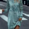 Women's Casual Dress Sweatshirt Dress Mini Dress Warm Fashion Outdoor Vacation Going Out Crew Neck Print Floral Regular Fit Green S M L XL XXL -Tesla Style hmjnto1696942673011