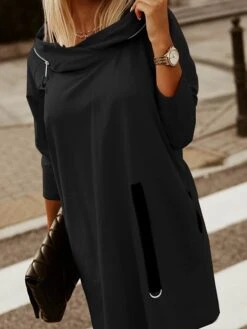 Women‘s Hoodie Dress Winter Dress Black Army Green Red Long Sleeve Pure Color Zipper Pocket Winter Fall Hooded Stylish Modern Mature Fall Dress 2022 S M L XL XXL 3XL 4XL 5XL -Tesla Style hmnfia1664423546702