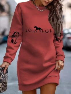 Women's Sweatshirt Dress Casual Dress Mini Dress Warm Fashion Outdoor Vacation Going Out Crew Neck Print Print Regular Fit White Red Blue S M L XL XXL -Tesla Style hmxeck1697708197456