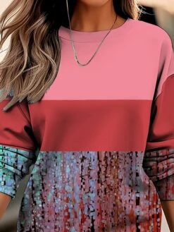 Women's Casual Dress Sweatshirt Dress Winter Dress Stripe Ombre Print Crew Neck Mini Dress Fashion Streetwear Outdoor Daily Long Sleeve Loose Fit Yellow Pink Fall Winter S M L XL XXL -Tesla Style hnhwip1695309932520