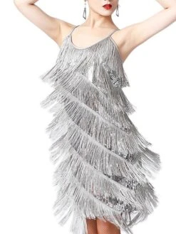 Women's Party Dress Fringe Dress Sequin Dress Midi Dress Silver Black White Sleeveless Pure Color Sequins Summer Spring Fall Spaghetti Strap Fashion Party Vacation Summer Dress 2022 S M L XL XXL 3XL -Tesla Style hninvj1639557631454