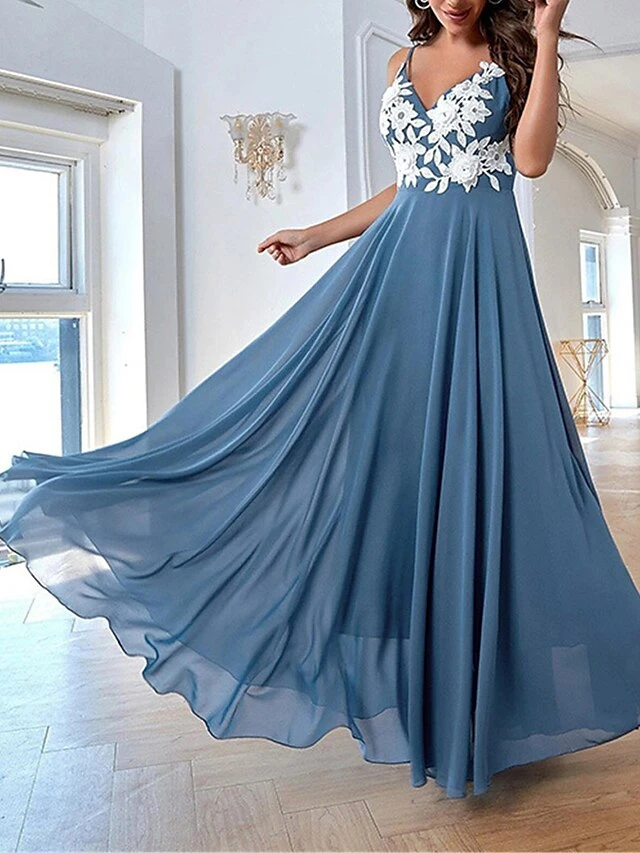 Women's Long Dress Maxi Dress Party Dress A Line Dress Slip Dress Floral Fashion Modern Party Date Lace Backless Sleeveless Strap Dress Regular Fit Blue Spring Summer S M L XL 5 Women's Long Dress Maxi Dress Party Dress A Line Dress Slip Dress Floral Fashion Modern Party Date Lace Backless Sleeveless Strap Dress Regular Fit Blue Spring Summer S M L XL - Image 3