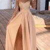 Women‘s Party Dress Wedding Guest Dress Sequin Dress Holiday Dress Long Dress Maxi Dress Apricot Long Sleeve Pure Color Sequins Winter Fall Spring Crew Neck Classic Winter Dress 2023 S M L XL -Tesla Style hnnrja1660111479937