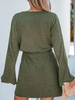 Women's Sweater Dress Winter Dress Jumper Dress Mini Dress Drawstring Daily Date Going Out Fashion Basic V Neck Long Sleeve 2023 Regular Fit Green Color S M L XL Size -Tesla Style hnoetz1691991714773