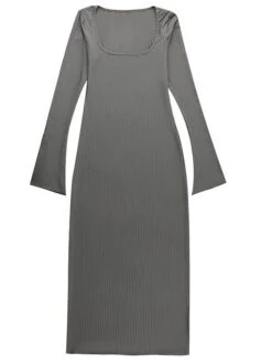 Women's Sweater Dress Jumper Dress Casual Dress Long Dress Maxi Dress Fashion Pure Color Outdoor Daily Vacation Going Out Square Neck Long Sleeve Patchwork 2023 Regular Fit Black Apricot Gray S M L -Tesla Style hnvlvp1695643857137