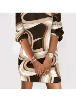 Women's Sweatshirt Dress Winter Dress Shift Dress Mini Dress Khaki 3/4 Length Sleeve Color Gradient Print Fall Winter Autumn V Neck Vacation Loose Fit 2023 S M L XL XXL 3XL -Tesla Style hocxnm1675678345268