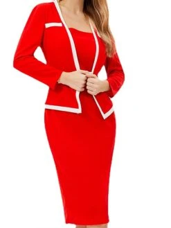 Women's Work Dress Sheath Dress Fashion Midi Dress Patchwork Fake Two Piece Square Neck 3/4 Length Sleeve Plain Regular Fit Black Pink Red Summer Spring S M L XL XXL