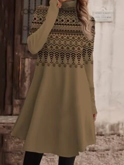 Women's Work Dress Casual Dress Fashion Winter Dress Daily Mini Dress Print Turtleneck Long Sleeve Floral Letter Regular Fit Light Pink Black Light Green Fall Winter S M L XL XXL -Tesla Style hpbjtz1694573144245