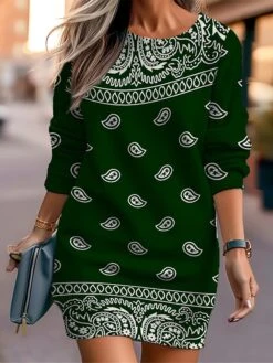 Women's Casual Dress Sweatshirt Dress Mini Dress Warm Fashion Outdoor Vacation Going Out Crew Neck Print Floral Print Loose Fit Black Burgundy Royal Blue S M L XL XXL -Tesla Style hpbtwp1694596721517