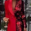 Women‘s Cocktail Party Dress Wedding Guest Dress Sequin Dress And Jacket Set Black Champagne Pink Long Sleeve Pure Color Sequins Winter Fall Spring Deep V Mature Date 2023 S M L XL 2XL -Tesla Style hpgccs1671091187705
