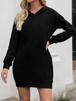 Women's Casual Dress Hoodie Dress Midi Dress Fashion Daily Outdoor Vacation Going Out Hoodie Pocket Solid Color Loose Fit Black White Red S M L XL XXL -Tesla Style hpjjdc1697023557347
