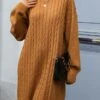 Women's Sweater Dress Jumper Dress Casual Dress Mini Dress Warm Pure Color Outdoor Casual Daily Going Out Crew Neck Long Sleeve 2023 Loose Fit Camel S M L -Tesla Style hpyglq1695106681440