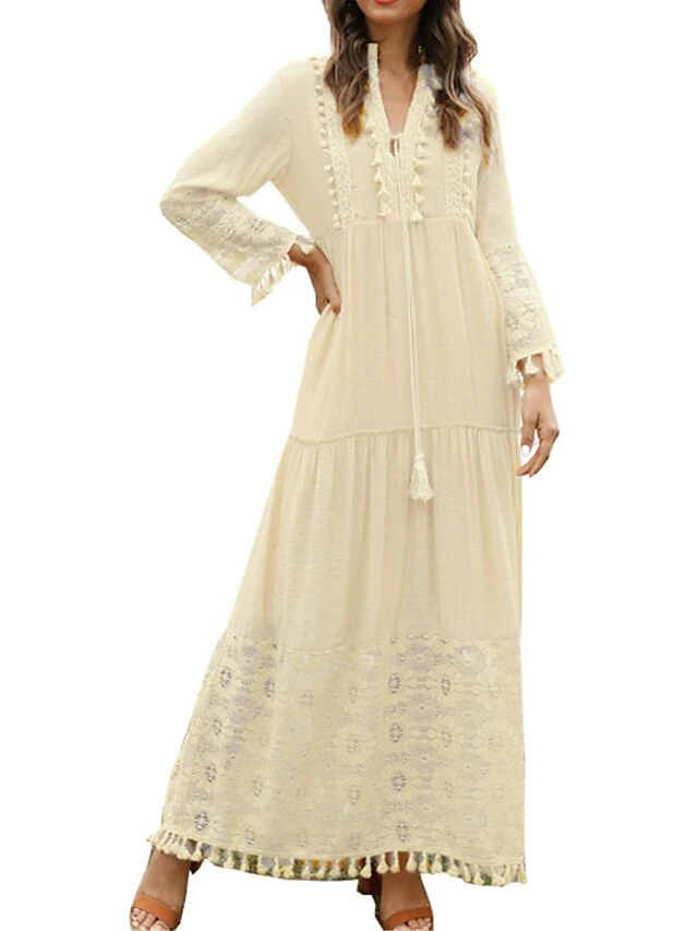 Women's Long Dress Maxi Dress Party Dress Casual Dress Sundress Pure Color Basic Bohemian Outdoor Daily Beach Lace Long Sleeve V Neck Dress Regular Fit Yellow Pink Blue Summer Spring S M L XL XXL 13 Women's Long Dress Maxi Dress Party Dress Casual Dress Sundress Pure Color Basic Bohemian Outdoor Daily Beach Lace Long Sleeve V Neck Dress Regular Fit Yellow Pink Blue Summer Spring S M L XL XXL - Image 11