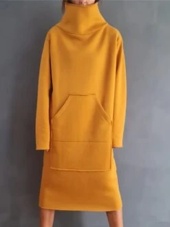 Women's Sweatshirt Dress Casual Dress Midi Dress Fashion Daily Outdoor Vacation Going Out Turtleneck Pocket Solid Color Regular Fit Black Yellow Purple S M L XL XXL -Tesla Style hqvdel1697541675087