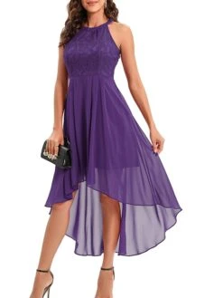 Women's Party Dress Lace Dress Homecoming Dress Midi Dress Pink Wine Purple Sleeveless Pure Color Lace Summer Spring Crew Neck Party Birthday Evening Party Wedding Guest 2023 S M L XL 2XL -Tesla Style hqyatt1675674066217