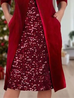 Women's Velvet Dress Party Dress Sequin Dress Midi Dress Wine 3/4 Length Sleeve Pure Color Sequins Spring Fall Winter Crew Neck Fashion Winter Dress Christmas Wedding Guest 2023 S M L XL XXL 3XL -Tesla Style hqyyoy1697797265072