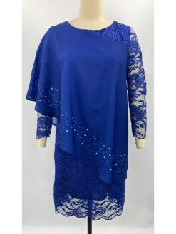 Women's Party Dress Work Dress Sheath Dress Midi Dress Navy Blue Blue Green 3/4 Length Sleeve Pure Color Lace Spring Fall Crew Neck Mature Office Summer Dress Spring Dress 2023 S M L XL XXL 3XL 4XL -Tesla Style hqzcjj1693290221485