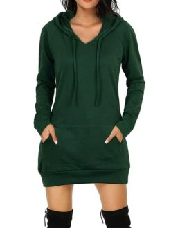 Women's Casual Dress Hoodie Dress Winter Dress Mini Dress Pocket Outdoor Daily Going Out Active Fashion Hooded Long Sleeve 2023 Loose Fit Black Red Navy Blue Color S M L XL XXL Size -Tesla Style hrcsqb1693559097801