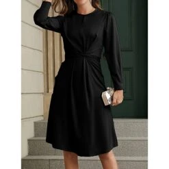 Women's Party Dress Cocktail Dress Sheath Dress Midi Dress Black Blue Green Long Sleeve Pure Color Ruched Fall Winter Autumn Crew Neck Fashion Evening Party Vacation 2023 S M L XL 16 Women's Party Dress Cocktail Dress Sheath Dress Midi Dress Black Blue Green Long Sleeve Pure Color Ruched Fall Winter Autumn Crew Neck Fashion Evening Party Vacation 2023 S M L XL -Tesla Style hsmagl1695640287433