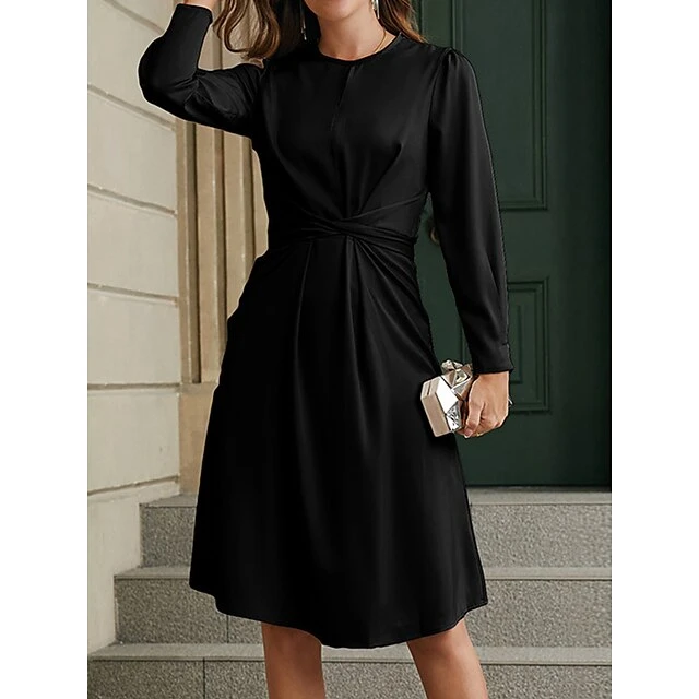 Women's Party Dress Cocktail Dress Sheath Dress Midi Dress Black Blue Green Long Sleeve Pure Color Ruched Fall Winter Autumn Crew Neck Fashion Evening Party Vacation 2023 S M L XL 8 Women's Party Dress Cocktail Dress Sheath Dress Midi Dress Black Blue Green Long Sleeve Pure Color Ruched Fall Winter Autumn Crew Neck Fashion Evening Party Vacation 2023 S M L XL - Image 6