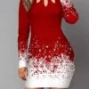 Women‘s Christmas Work Dress Casual Dress Sheath Dress Fashion Winter Dress Daily Mini Dress Cut Out Print Crew Neck Long Sleeve Snowflake Regular Fit Black Red Blue Fall Winter S M L XL XXL -Tesla Style hsoufn1695030984305
