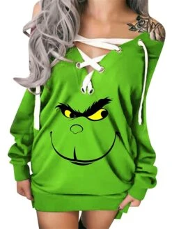 Women‘s Christmas Sweatshirt Dress Bodycon Sheath Dress Mini Dress Black White Wine Long Sleeve Letter Print Fall Winter Autumn Off Shoulder Fashion Vacation Loose Fit 2023 S M L XL 2XL 3XL 4XL 5XL