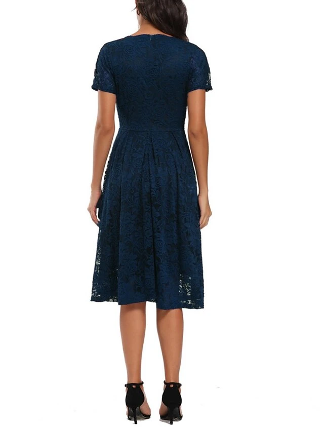 Women's Party Dress Lace Dress Homecoming Dress Midi Dress Black Pink Wine Short Sleeve Pure Color Lace Summer Spring Fall V Neck Fashion Evening Party Wedding Guest Fall Dress 2023 S M L XL 4 Women's Party Dress Lace Dress Homecoming Dress Midi Dress Black Pink Wine Short Sleeve Pure Color Lace Summer Spring Fall V Neck Fashion Evening Party Wedding Guest Fall Dress 2023 S M L XL - Image 2