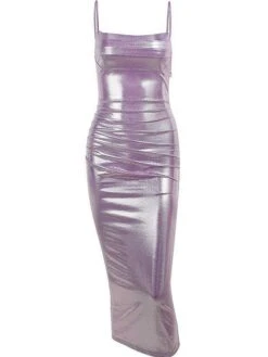 Women's Party Dress Sheath Dress Slip Dress Midi Dress Silver Purple Sleeveless Pure Color Backless Summer Spring Spaghetti Strap Party Evening Party 2023 S M L -Tesla Style htjcnq1673000100195