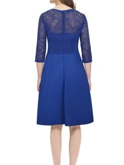 Women's Party Dress Lace Dress Swing Dress Mini Dress Black Wine Blue 3/4 Length Sleeve Pure Color Lace Spring Fall Winter Crew Neck Fashion Party Spring Dress 2023 S M L XL XXL 3XL 4XL -Tesla Style htmhpt1671604319580