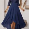 Women‘s Formal Party Dress Maxi Long Dress Navy Blue 3/4 Length Sleeve Print Pure Color Ruched Lace Fall Winter V Neck Elegant Fashion Modern 2023 3XL -Tesla Style htpqev1689332165820