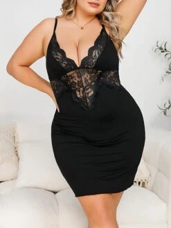 Women's Casual Dress Strap Dress Mini Dress Daily Casual Lace Solid Color Strap Home Lounge Black Wine 2023 Summer Spring XL XXL 3XL 4XL -Tesla Style htxtki1692781055993