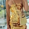 Women's Party Dress Sequin Dress Bodycon Mini Dress Yellow Blue Purple Sleeveless Pure Color Sequins Summer Spring Strapless Party Vacation Summer Dress Slim 2023 S M L -Tesla Style hujbpd1678256114418