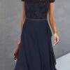 Women's Party Dress Lace Dress Cocktail Dress Midi Dress Dark Blue Short Sleeve Pure Color Lace Summer Spring Fall Crew Neck Fashion Vacation Summer Dress 2023 S M L XL 2XL 3XL -Tesla Style hulokj1686734693488