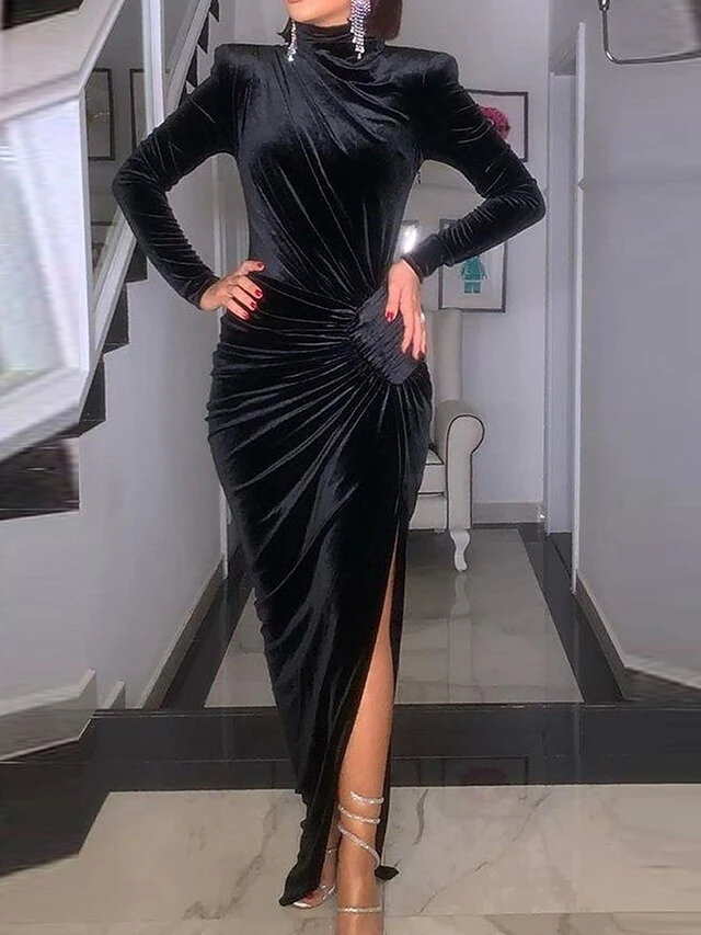 Women's Prom Dress Party Dress Velvet Dress Long Dress Maxi Dress Black Wine Dark Green Long Sleeve Pure Color Ruched Fall Winter Autumn Stand Collar Fashion Winter Dress Birthday Evening Party 2023 10 Women's Prom Dress Party Dress Velvet Dress Long Dress Maxi Dress Black Wine Dark Green Long Sleeve Pure Color Ruched Fall Winter Autumn Stand Collar Fashion Winter Dress Birthday Evening Party 2023 - Image 8