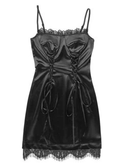 Women's Party Dress Cocktail Dress Bodycon Mini Dress Black Sleeveless Pure Color Lace Up Spring Fall Winter Spaghetti Strap Fashion Halloween Birthday Wedding Guest 2023 S M L -Tesla Style hvfiti1693886972587