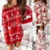 Women‘s Christmas Sweater Dress Winter Dress Casual Dress Red White Long Sleeve Elk Tree Snowflake Knit Print Winter Fall Crew Neck Fashion Casual Fit 2022 S M L XL -Tesla Style hvkjph1667291368303