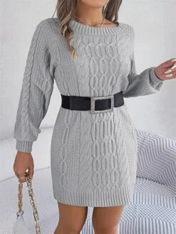 Women's Sweater Dress Winter Dress Jumper Dress Mini Dress Active Pure Color Outdoor Casual Holiday Vacation Crew Neck Long Sleeve 2023 Loose Fit Green Khaki Gray S M L -Tesla Style hvtsgs1696991847578 1