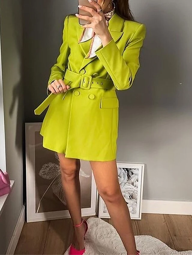 Women's Work Dress Blazer Dress Semi Formal Dress Fashion Office Daily Workfashion Mini Dress Button Pocket Shirt Collar Long Sleeve Plain Loose Fit Black Green Fall S M L 4 Women's Work Dress Blazer Dress Semi Formal Dress Fashion Office Daily Workfashion Mini Dress Button Pocket Shirt Collar Long Sleeve Plain Loose Fit Black Green Fall S M L - Image 2