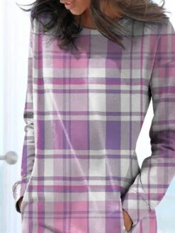Women's Casual Dress Sweatshirt Dress Winter Dress Plaid Pocket Print Crew Neck Mini Dress Fashion Streetwear Outdoor Daily Long Sleeve Loose Fit Purple Fall Winter S M L XL XXL -Tesla Style hxfhfg1694484384770