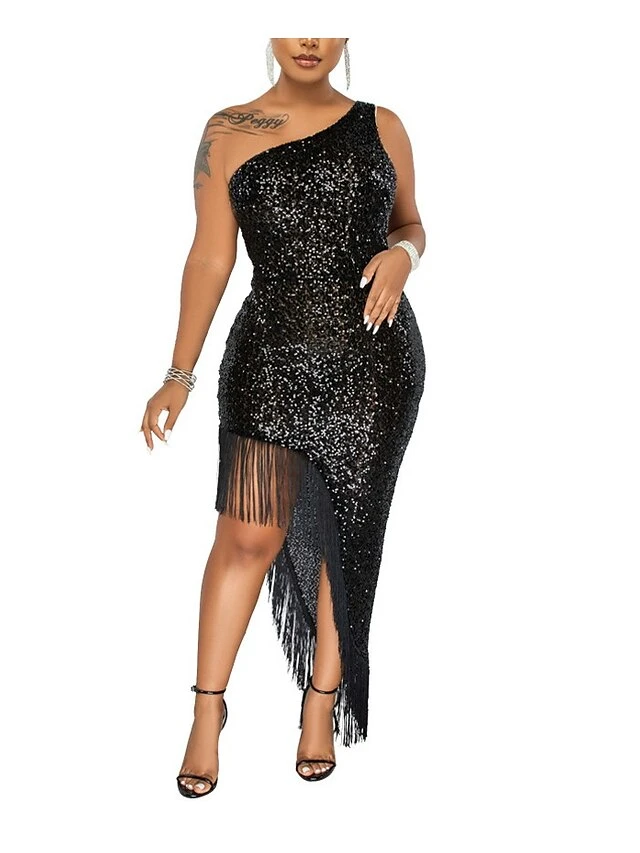 Women's Party Dress Fringe Dress Sequin Dress Long Dress Maxi Dress Black White Red Sleeveless Pure Color Sequins Summer Spring One Shoulder Fashion Party Spring Dress Slim 2023 S M L XL XXL 7 Women's Party Dress Fringe Dress Sequin Dress Long Dress Maxi Dress Black White Red Sleeveless Pure Color Sequins Summer Spring One Shoulder Fashion Party Spring Dress Slim 2023 S M L XL XXL - Image 5