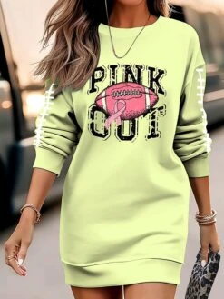Women's Casual Dress Sweatshirt Dress Winter Dress Letter Football Print Crew Neck Mini Dress Fashion Streetwear Outdoor Daily Long Sleeve Loose Fit Blush Pink White Light Green Fall Winter S M L XL -Tesla Style hxpdza1695372487126