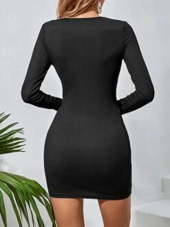Women's Work Dress Casual Dress Sheath Dress Fashion Winter Dress Daily Mini Dress Ruched Crew Neck Long Sleeve Plain Slim Black Fall Winter S M L XL -Tesla Style hxppue1695645257105