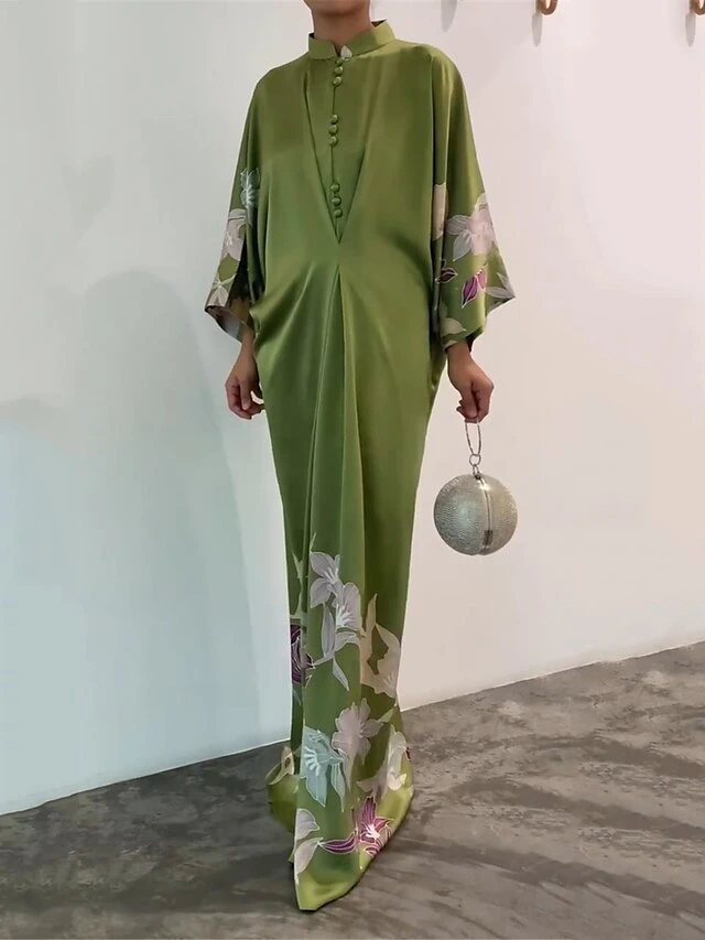 Women's Prom Dress Party Dress Satin Dress Long Dress Maxi Dress Green Long Sleeve Floral Button Spring Fall Winter Stand Collar Party Wedding Guest Fall Dress 2023 S M L XL XXL 3XL 3 Women's Prom Dress Party Dress Satin Dress Long Dress Maxi Dress Green Long Sleeve Floral Button Spring Fall Winter Stand Collar Party Wedding Guest Fall Dress 2023 S M L XL XXL 3XL