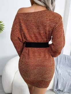 Women's Sweater Dress Winter Dress Jumper Dress Mini Dress Cold Shoulder Daily Date Going Out Active Fashion Off Shoulder Long Sleeve 2023 Loose Fit Black Orange Green Color S M L Size -Tesla Style hyjllg1692862241775