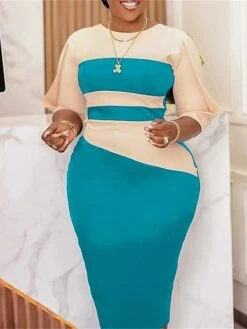 Women's Work Dress Sheath Dress Semi Formal Dress Fashion Midi Dress Patchwork Crew Neck Half Sleeve Color Block Regular Fit Black White Red Fall Winter S M L XL XXL -Tesla Style hytlaz1692948233259