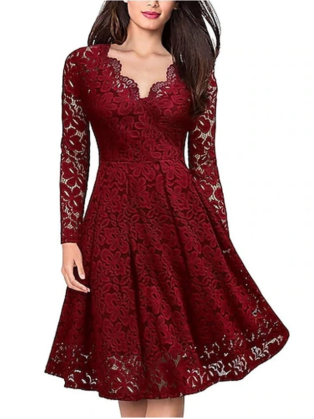 Women‘s Party Dress Wedding Guest Dress Lace Dress Dress Knee Length Dress Black Wine Navy Blue Long Sleeve Pure Color Lace Winter Fall Spring V Neck Elegant Winter Dress Office 2023 S M L XL XXL 3XL 3 Women‘s Party Dress Wedding Guest Dress Lace Dress Dress Knee Length Dress Black Wine Navy Blue Long Sleeve Pure Color Lace Winter Fall Spring V Neck Elegant Winter Dress Office 2023 S M L XL XXL 3XL
