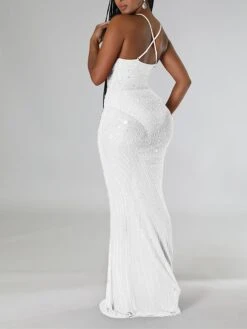 Women's Prom Dress Party Dress Sequin Dress Long Dress Maxi Dress Black White Red Sleeveless Pure Color Sequins Summer Spring Fall Spaghetti Strap Party Wedding Guest Summer Dress Slim 2023 S M L XL -Tesla Style hzghoo1676526680349