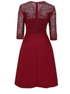 Women's Party Dress Lace Dress Swing Dress Mini Dress Black Wine Blue 3/4 Length Sleeve Pure Color Lace Spring Fall Winter Crew Neck Fashion Party Spring Dress 2023 S M L XL XXL 3XL 4XL -Tesla Style hzmgvi1671604318634