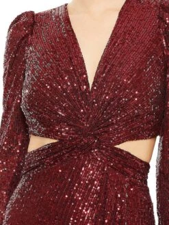 Women's Prom Dress Party Dress Sequin Dress Long Dress Maxi Dress Wine Long Sleeve Pure Color Sequins Fall Winter Autumn Deep V Fashion Wedding Guest Evening Party Vacation 2023 S M L XL -Tesla Style hzuwdb1695206479603